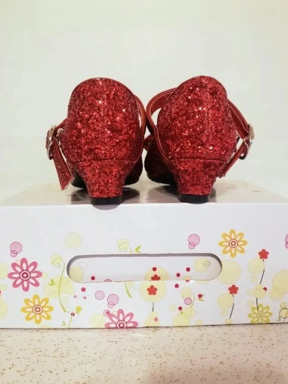 Girls Red Glitter Dress Shoes Size 1 Low Heel Princess Shoes Kids